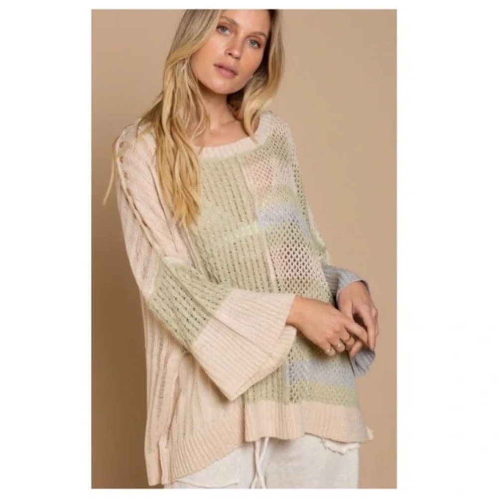 OVERSIZED COLORBLOCK MESH LIGHTWEIGHT SWEATER